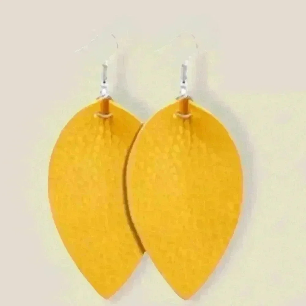 Leaf Leather Teardrop Earrings